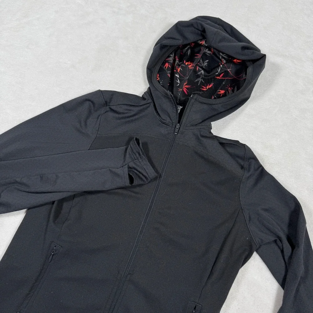 North Face Women XSmall Black Hooded Performance Jacket Bamboo Print Activewear